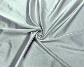 Solid Shiny Silver Two Way Stretch Polyester Spandex Super Satin Casino Fabric By The Yard, 60'' Wide, Stretch Knit