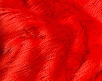 Red Shag Faux Fur Fabric By The Yard 60" Wide, Shaggy, Long Pile