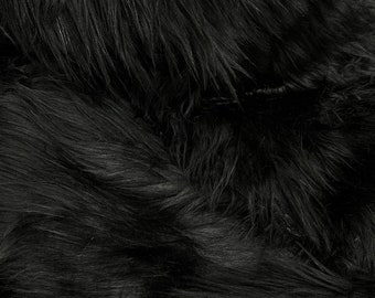 Black Luxury Shag Faux Fur Fabric By The Yard 60" Wide, Shaggy, Long Pile