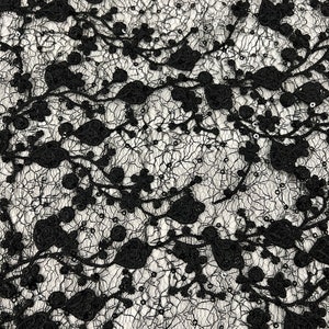 Black Lace Fabric, Crocheted Lace Fabric, Guipure Lace Fabric, Lace Fabric  With Floral and Leaves 