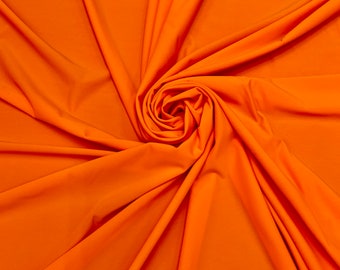Solid Matte Bright Orange Four Way Stretch Nylon Spandex Fabric By The Yard, 60'' Wide, Activewear, Stretch Knit