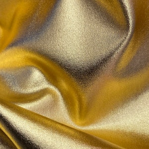 Metallic Gold Foil Lame Four Way Stretch Polyester Spandex Fabric By The Yard, 60&quot; Wide, Dancewear, Apparel, Swimwear, Costumes, Back Drop