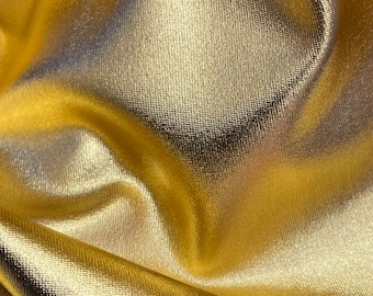 Metallic Gold Foil Lame Four Way Stretch Polyester Spandex Fabric By The Yard, 60" Wide, Dancewear, Apparel, Swimwear, Costumes, Back Drop