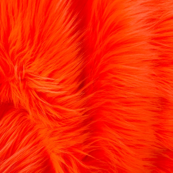 Tissu fausse fourrure de luxe orange néon à poils longs, 60 po. de large, poils longs, poils longs, fournitures pour travaux manuels, passe-temps, déguisement, décoration