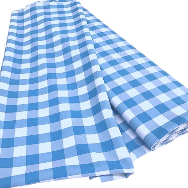 Blue & White, 60" Wide 100% Polyester Poplin Gingham Checkered Plaid Fabric