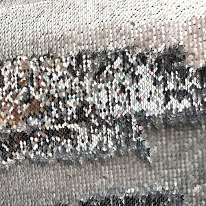 Matte Silver & Shiny Silver Reversible Flip-Up Mermaid Sequin Fabric By The Yard 60&quot; Wide, Decoration, Backdrop