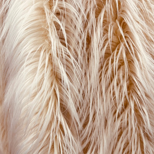 Latte Luxury Shag Faux Fur Fabric By The Yard 60" Wide, Shaggy, Long Pile, DIY Craft Supply, Hobby, Costume, Decoration
