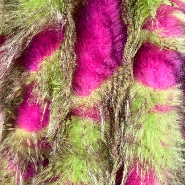 Pink/Green Fancy Feather Porcupine Faux Fur Apparel Upholstery Fabric, 60" Wide, Shaggy, Long Pile, Craft Supply, Hobby, Costume, Decoration