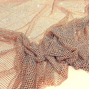 Four Way Stretch Sheer Pink Mesh Fabric With AB Rhinestone Crystals, 45&#39;&#39; Wide