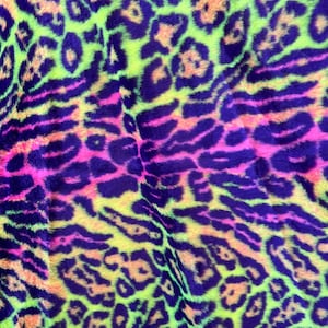 Multicolor Neon Animal Skin Print Shag Faux Fur Fabric By The Yard 60&quot; Wide Shaggy, Short Pile, DIY Craft Supply, Hobby, Costume, Decoration