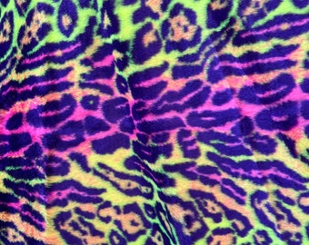 Multicolor Neon Animal Skin Print Shag Faux Fur Fabric By The Yard 60" Wide Shaggy, Short Pile, DIY Craft Supply, Hobby, Costume, Decoration