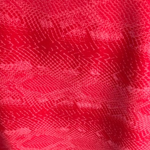 Red Snake Skin Pattern on Stretch Polyurethane Coated Polyester Spandex Vinyl Fabric, 60&#39;&#39; Wide, Decoration, Backdrop, Active Wear