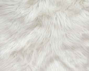 White Luxury Shag Faux Fur Fabric By The Yard 60" Wide, Shaggy, Long Pile, DIY Craft Supply, Hobby, Costume, Decoration