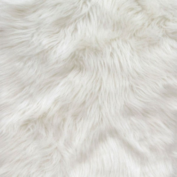 White Luxury Shag Faux Fur Fabric By The Yard 60" Wide, Shaggy, Long Pile, DIY Craft Supply, Hobby, Costume, Decoration