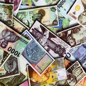 International Money Print on Four Way Stretch Polyester Spandex Fabric By The Yard, 60&#39;&#39; Wide,