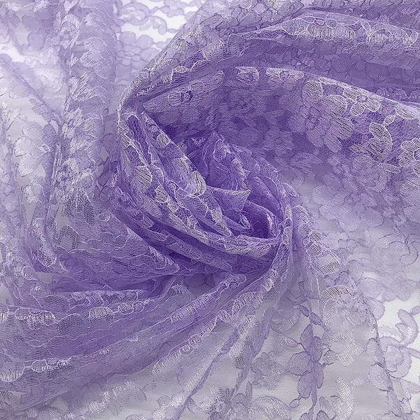 Lilac 58/60" Wide Raschel Lace, Vintage Lace Fabric for Wedding Dress Fabric By The Yard