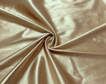 Solid Shiny Champagne Two Way Stretch Polyester Spandex Super Satin Casino Fabric By The Yard, 60'' Wide, Stretch Knit
