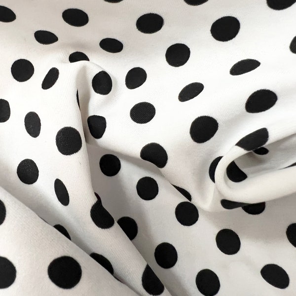 White and Black Polka Dot Print Four Way Stretch Nylon Spandex Fabric By The Yard, 60'' Wide