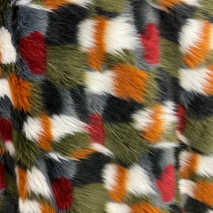 Multicolor Puzzled Patches Luxury Shag Faux Fur Fabric By The Yard 60&quot; Wide, Shaggy, Long Pile, DIY Craft Supply, Hobby, Costume, Decoration
