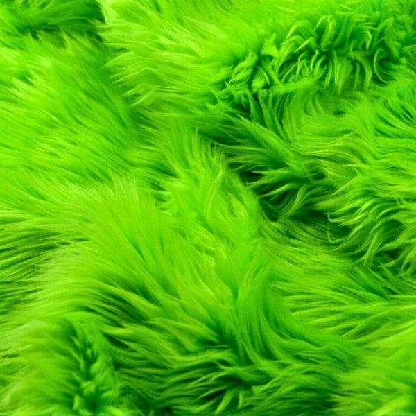 Lime Green Luxury Shag Faux Fur Fabric By The Yard 60" Wide, Shaggy, Long Pile, DIY Craft Supply, Hobby, Costume, Decoration