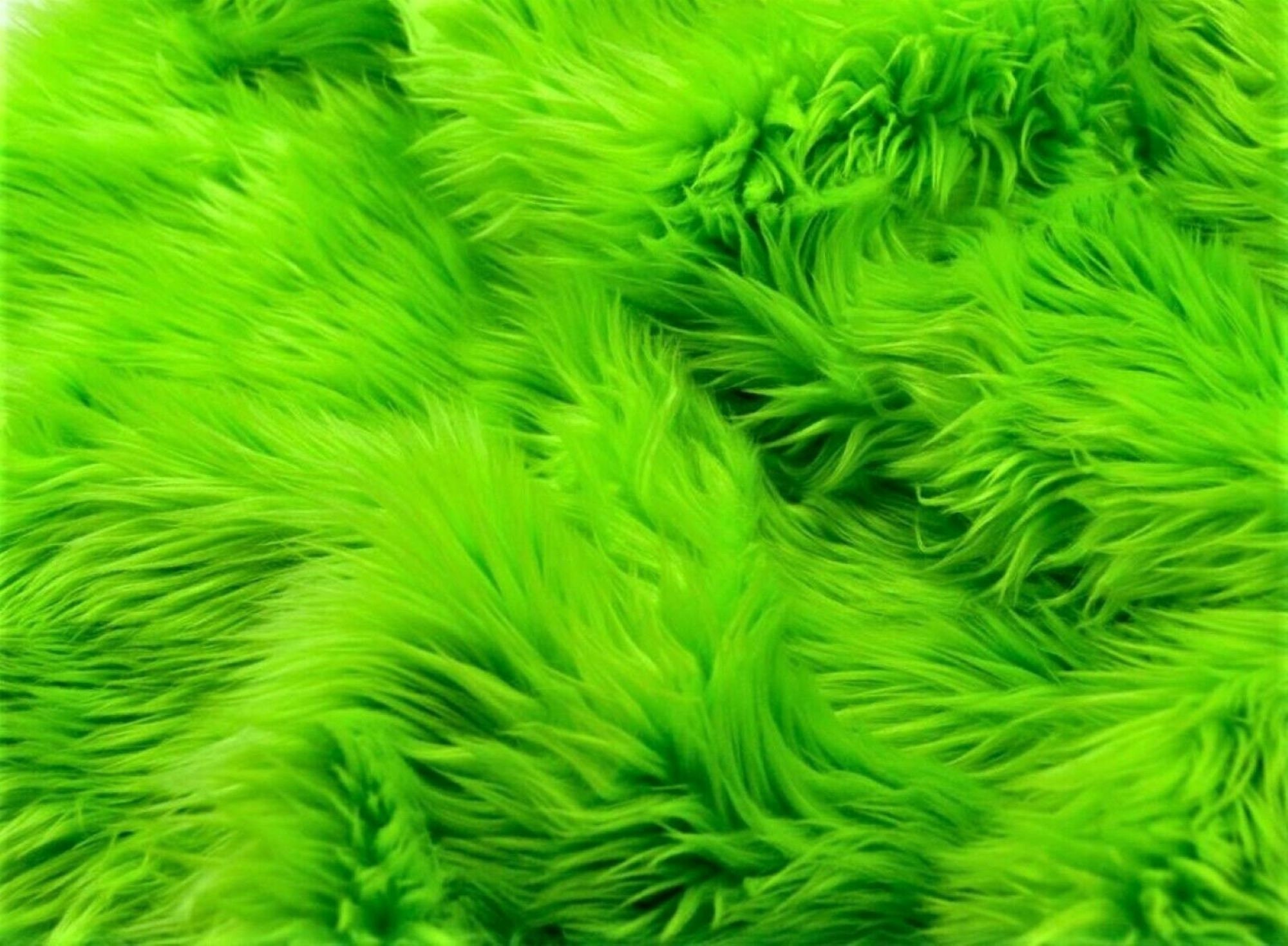 Large 7 Piece Lime Green fluffy car accessories set faux fur
