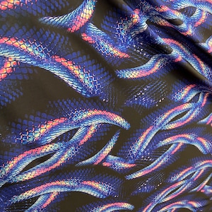 Blue Python Snake Print on Four Way Stretch Nylon Spandex Fabric By The Yard, 60'' Wide