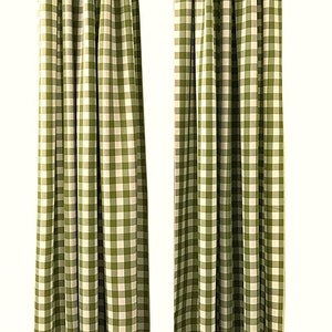 Verde manzana y blanco, cortinas de fondo a cuadros a cuadros de búfalo, divisor de habitación, paneles de cortinas, 1 par.