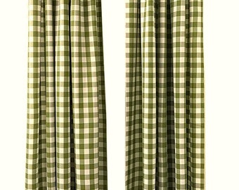 Lot De 2 Rideaux Courts En Coton à Carreaux Vichy Vert – 70 X 120 Cm – Pour Petite Fenêtre, Cuisine, Café