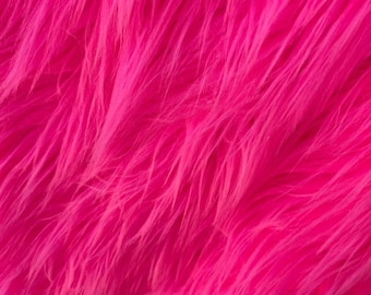 Neon Pink Luxury Shag Faux Fur Fabric By The Yard 60" Wide, Shaggy, Long Pile, DIY Craft Supply, Hobby, Costume, Decoration