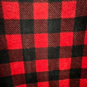 Checkered Tartan Plaid Red & Black Fleece Fabric By The Yard, 60” Wide, Blanket, Uniform Apparel, Pajamas Flannel Fabric - BUFFALO RED/BLACK
