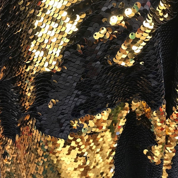 Black & Gold Two Tone Reversible Flip-Up Mermaid Sequin Fabric By The Yard 60" Wide, Decoration, Backdrop