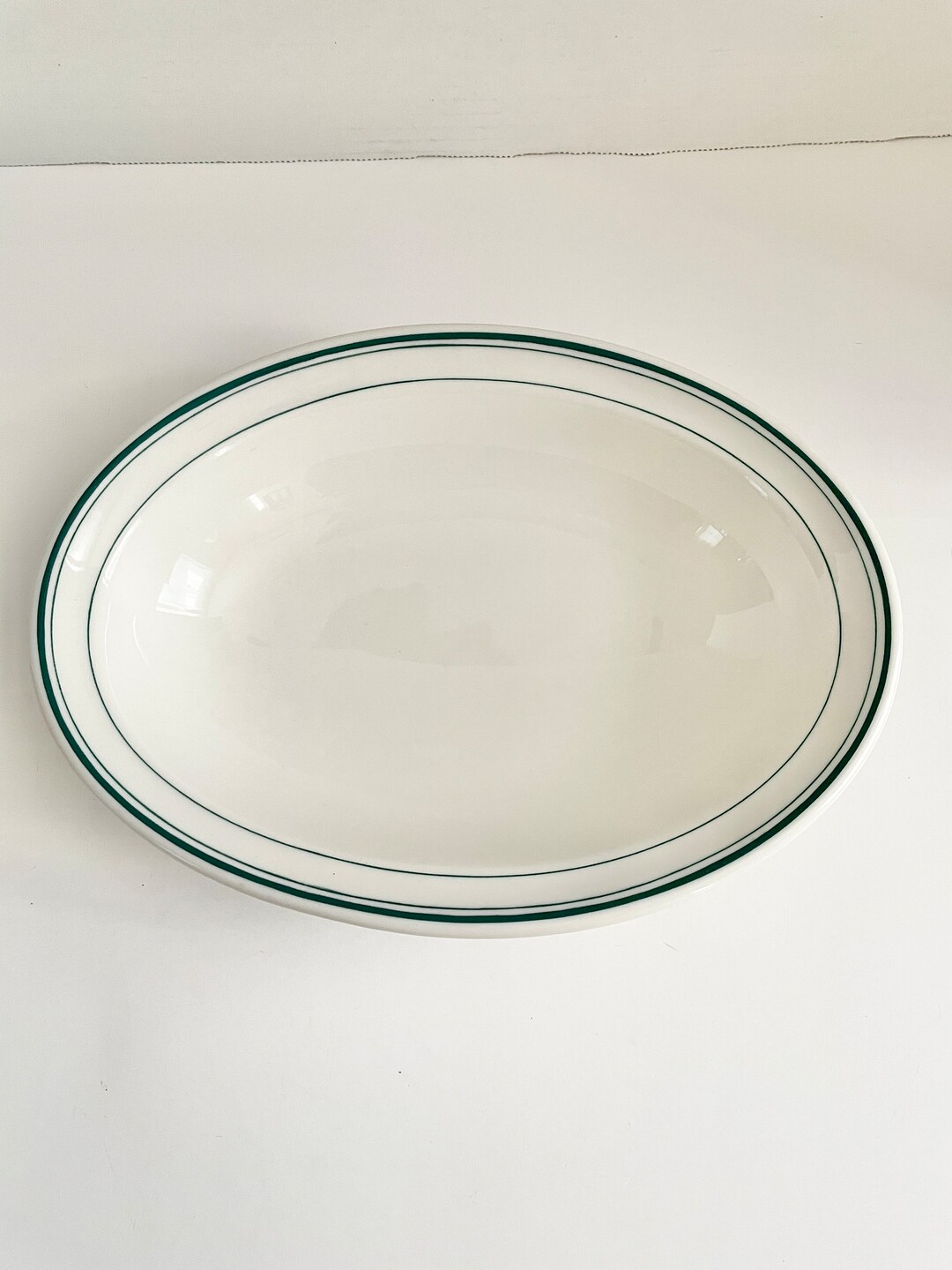 Vintage 1953 Walker China Restaurant Ware Green and White Oval Vegetable Bowl Etsy