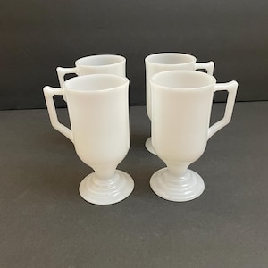 Vintage Milk Glass Irish Coffee Mugs Set of 4