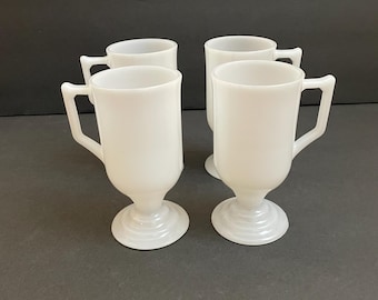 Vintage Milk Glass Irish Coffee Mugs Set of 4