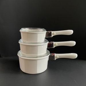 Vintage Princess House Nouveau France All White Cookware With Detachable  Handles Set of 3 Pans With Glass Lids 