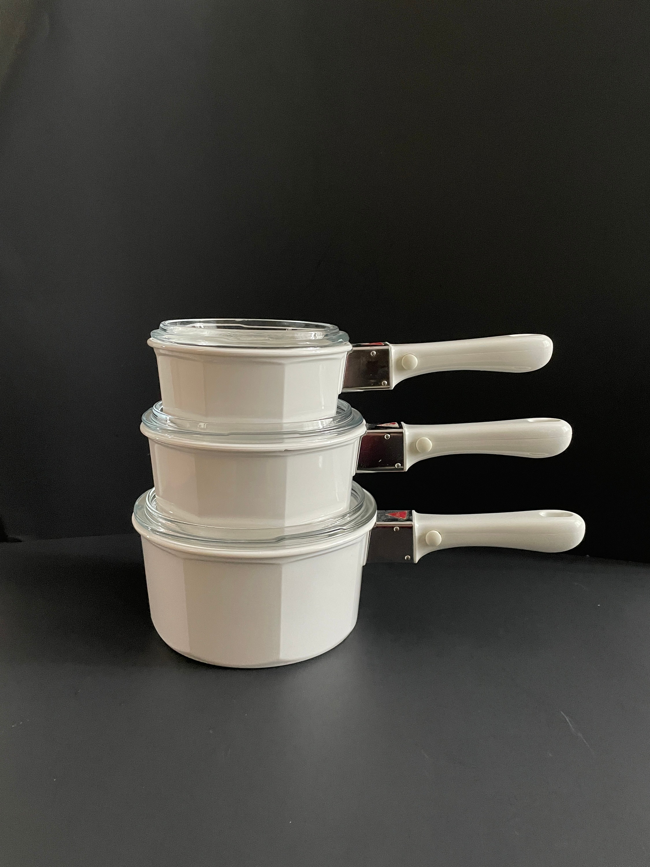 Steel Detachable Handle Pots and Pans - 3 Piece White Ceramic
