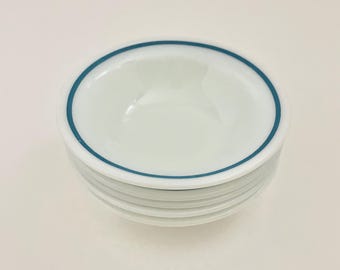 Vintage Pyrex Tableware By Corning Blue Band Milk Glass Fruit Dessert Sauce Bowls Set of 5