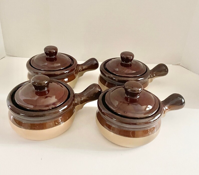 Vintage Brown Stoneware Pottery Soup Crocks Bowls With Lids Etsy