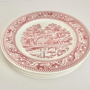 Vintage Royal China Memory Lane roze transferware Ironstone dinerborden