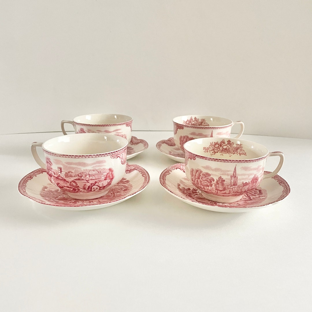 Vintage Johnson Brothers Old Britain Castles Pink Footed Cup and Saucer ...