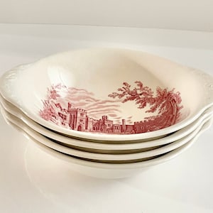 Vintage Johnson Brothers Haddon Hall Pink Lugged Cereal Bowls Set of 4