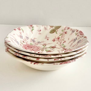 Vintage Johnson Brothers Rose Chintz Pink Square Soup Bowls Set of 4