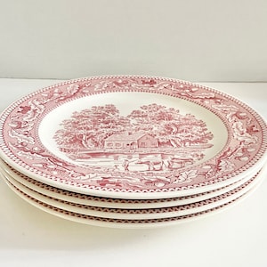 Vintage Royal China Memory Lane Pink Transferware Ironstone Dinner Plates