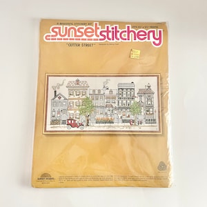 Vintage Sunset Stitchery &quot;Center Street&quot; Beginning Embroidery Stitchery Kit NOS In Original Packaging