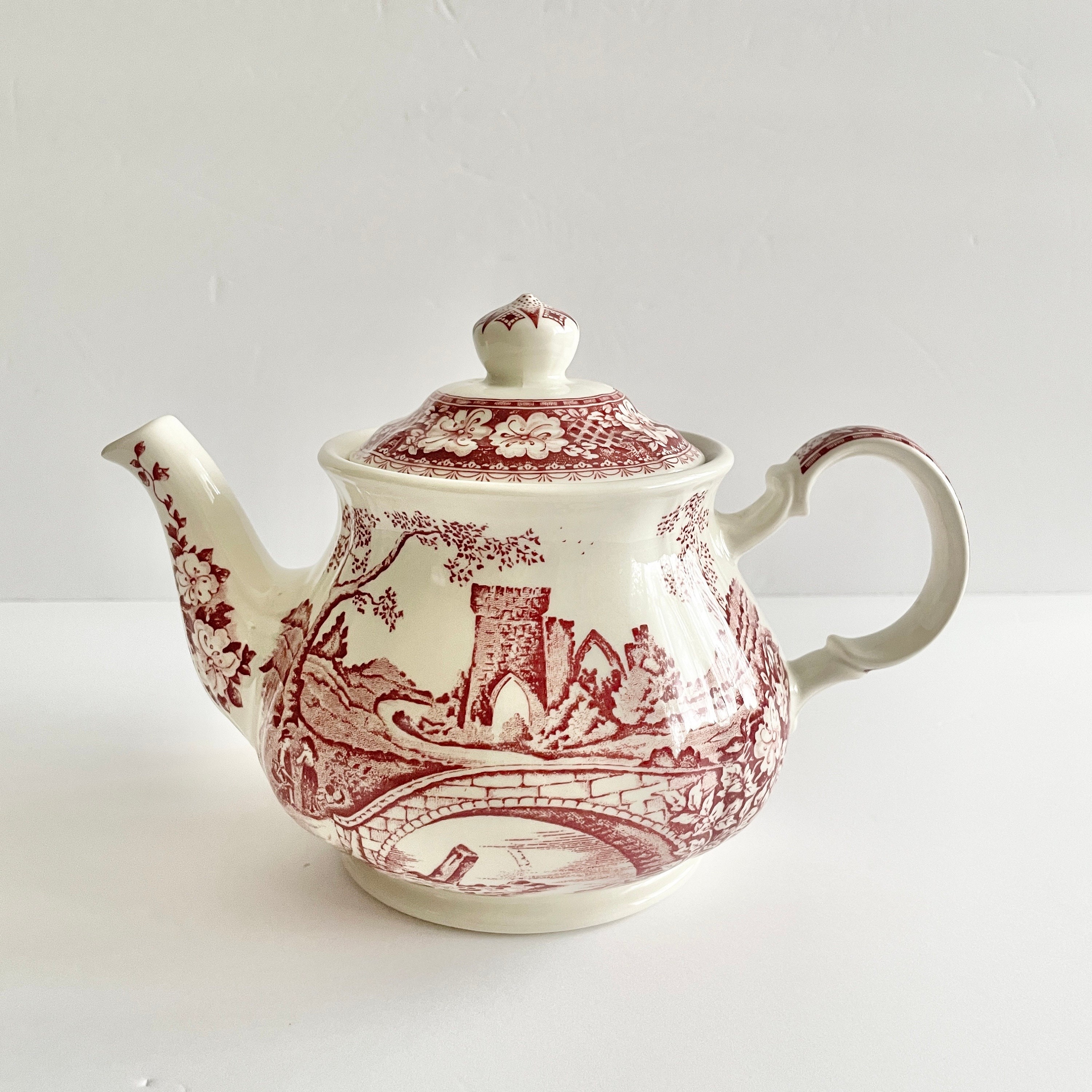 アンティーク　SADLER レトロな白と赤の陶器ポット Vintage Sadler Windsor Brigadoon Red Teapot England - Etsy