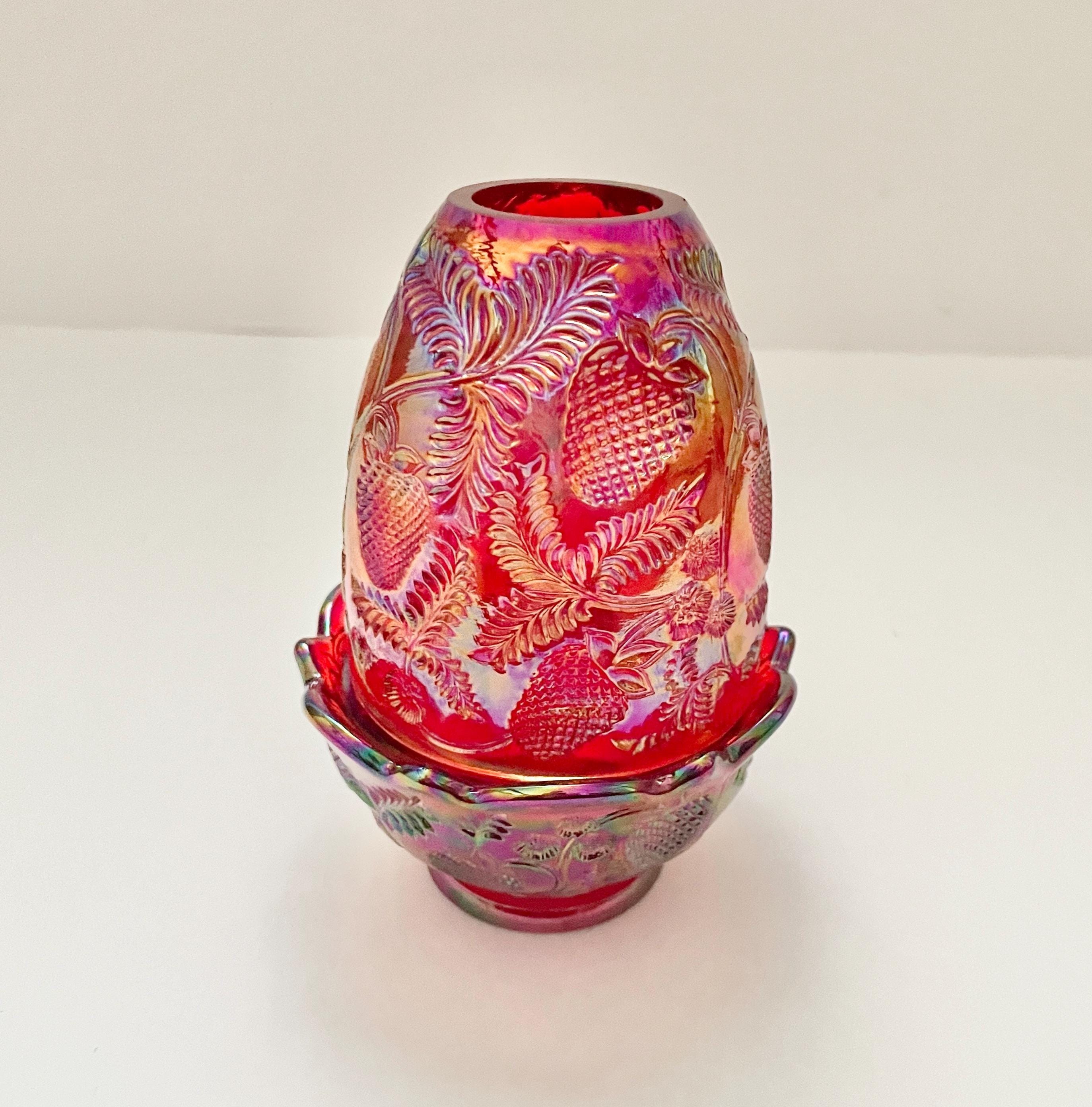 Vintage Fenton ACGA Carnival Red Inverted Strawberry Fairy Lamp