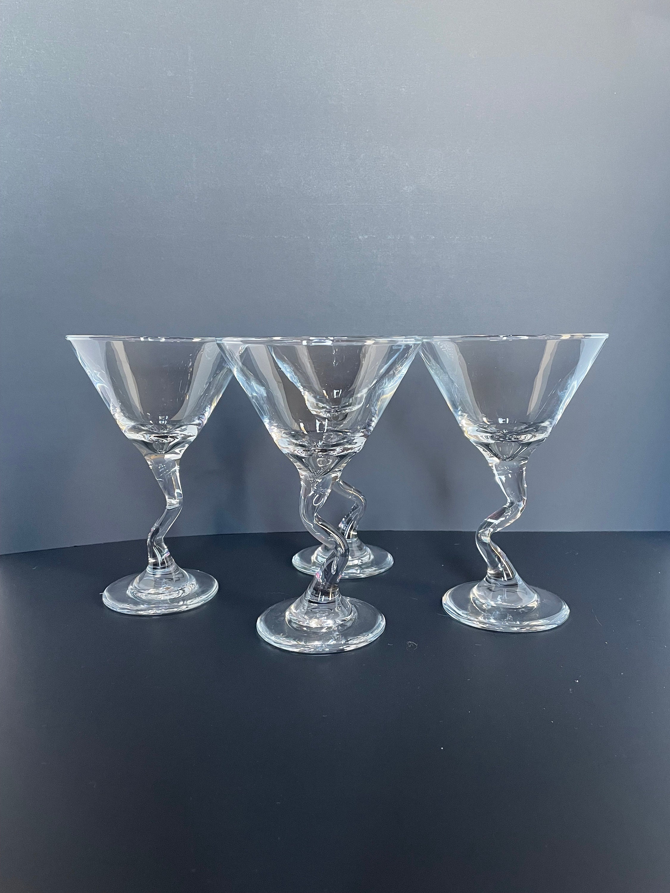 Vintage Libbey Z-Stem Martini Glasses Set of 4 Clear Cocktail Bent Zig Zag  Ste