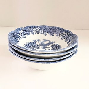 Vintage J & G Meakin Romantic England Blue Coupe Cereal Bowls Set of 4 (Round Backstamp)