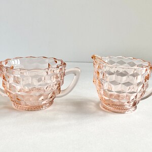 Vintage Jeannette Cube Pink Creamer and Open Sugar Bowl
