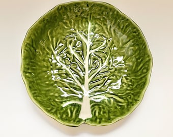 Vintage Green Cabbage Leaf 11" Round Serving Bowl
